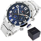  Shop Authentic Tommy Hilfiger Trent Chronograph Blue Dial Silver Steel Strap Watch for Men - 1791053 - Luxxuri