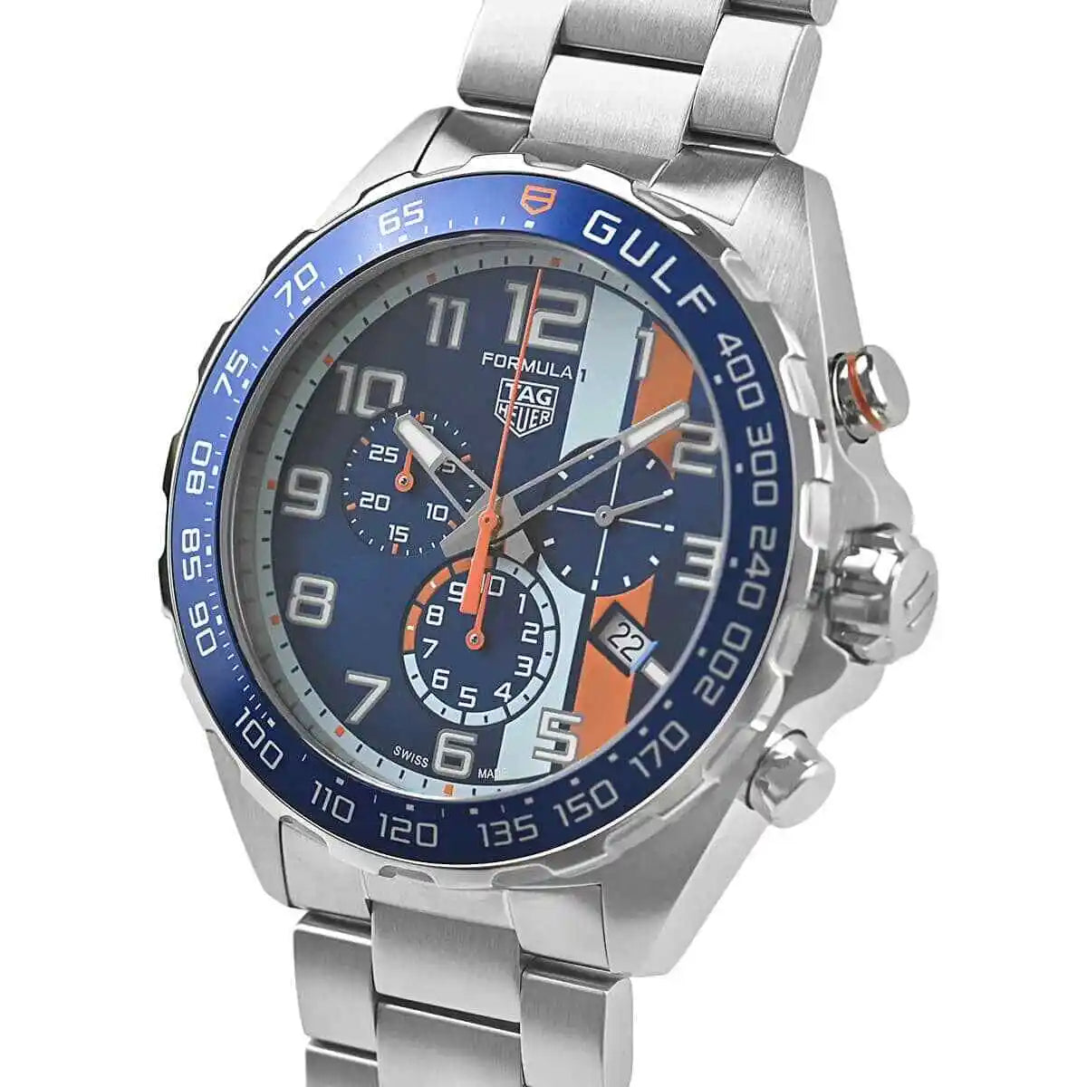 Tag Heuer Formula 1 Gulf Edition Chronograph Blue Dial Silver Steel Strap Watch for Men - CAZ101AT.BA0842