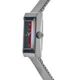  Shop Authentic Gucci G Frame Quartz Diamonds Green & Red Mother of Pearl Dial Silver Mesh Bracelet Watch For Women - YA147510 - Luxxuri