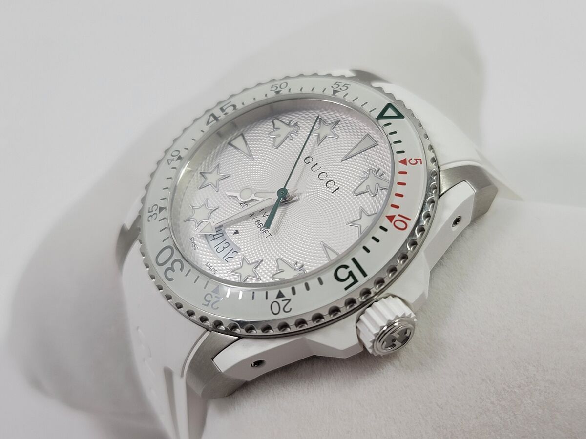  Shop Authentic Gucci Dive Quartz White Dial White Rubber Strap Watch For Men - YA136337 - Luxxuri