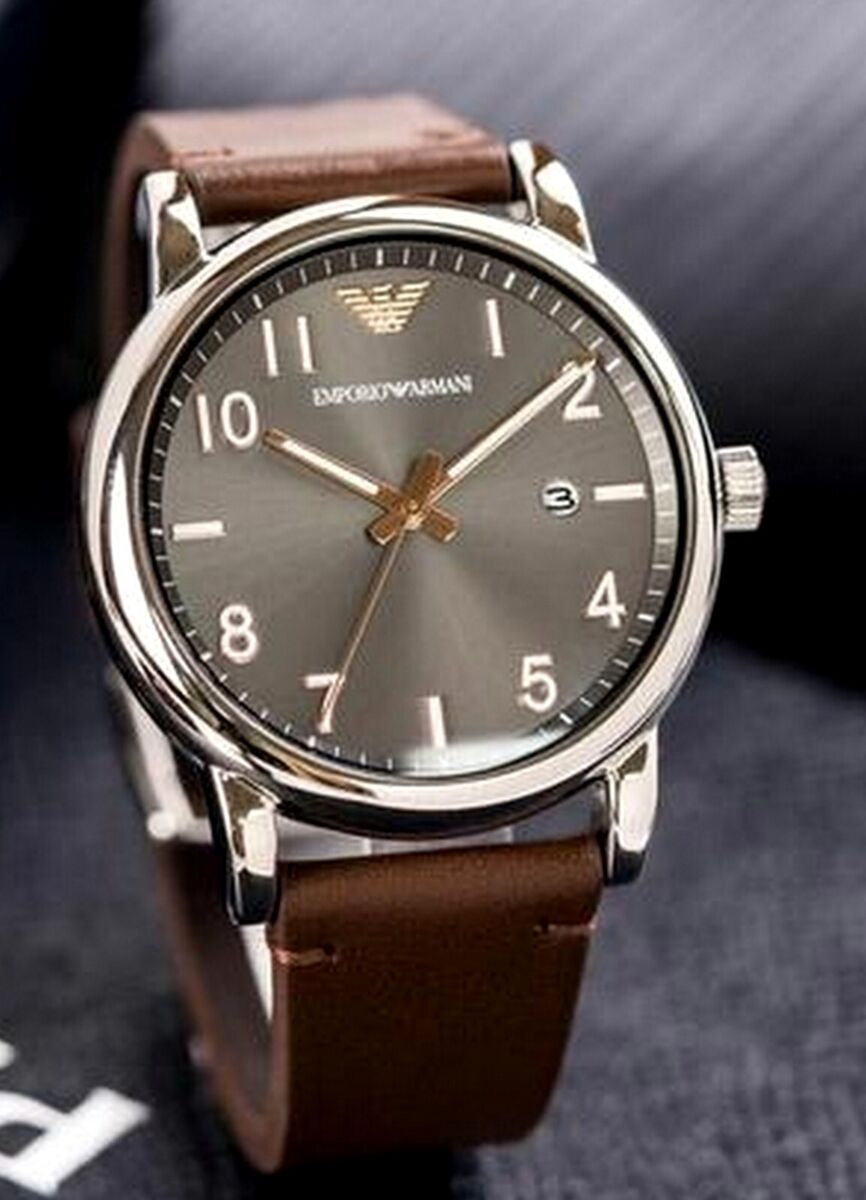  Shop Authentic Emporio Armani Luigi Quartz Grey Dial Brown Leather Strap Watch For Men - AR11175 - Luxxuri