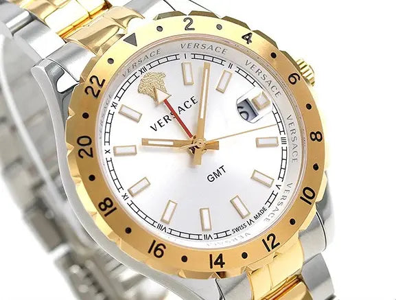  Shop Authentic Versace Hellenyium GMT Silver Dial Two Tone Steel Strap Watch for Men - V11030015 - Luxxuri