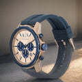  Shop Authentic Armani Exchange Hampton Chronograph Rose Gold Dial Blue Silicone Strap Watch For Men - AX1730 - Luxxuri