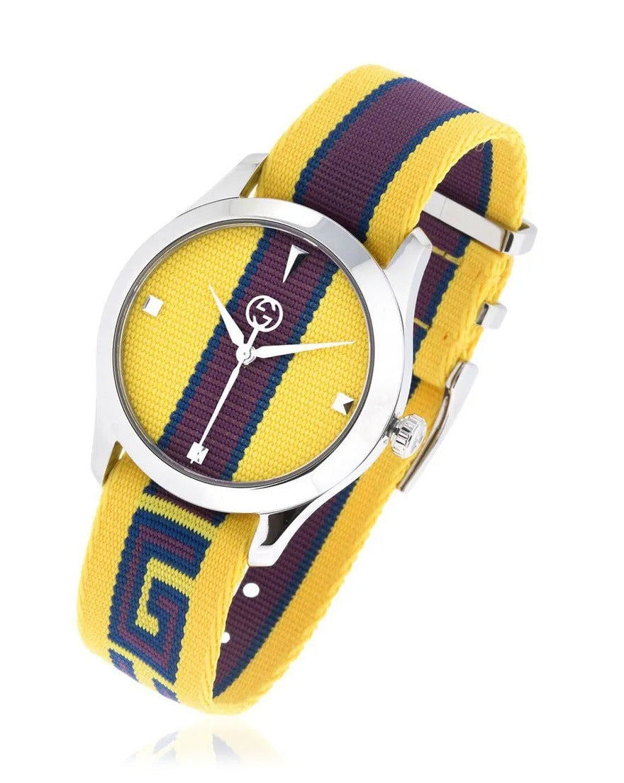 Shop Authentic Gucci G Timeless Quartz Yellow & Purple Dial Yellow & Purple NATO Strap Watch For Men - YA1264069 - Luxxuri