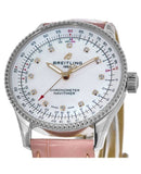  Shop Authentic Breitling Navitimer Automatic 35 Mother of Pearl Dial Pink Leather Strap Watch for Women - A17395211A1P3 - Luxxuri