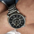  Shop Authentic Emporio Armani Meccanico Automatic Skeleton Black Dial Silver Steel Strap Watch For Men - AR60021 - Luxxuri