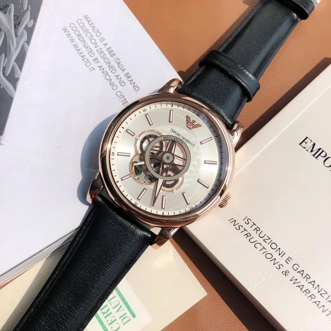  Shop Authentic Emporio Armani Luigi Automatic Silver Dial Black Leather Strap Watch For Men - AR60013 - Luxxuri