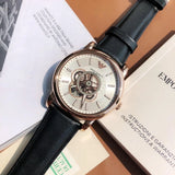  Shop Authentic Emporio Armani Luigi Automatic Silver Dial Black Leather Strap Watch For Men - AR60013 - Luxxuri