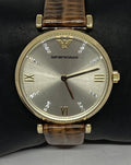 Emporio Armani Gianni T Bar Beige Dial Brown Leather Strap Watch For Women - AR1883