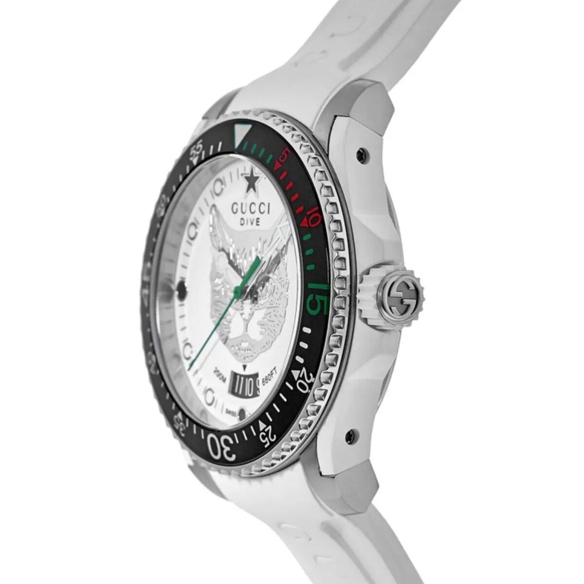  Shop Authentic Gucci Dive Tiger White Dial White Rubber Strap Watch For Men - YA136329 - Luxxuri