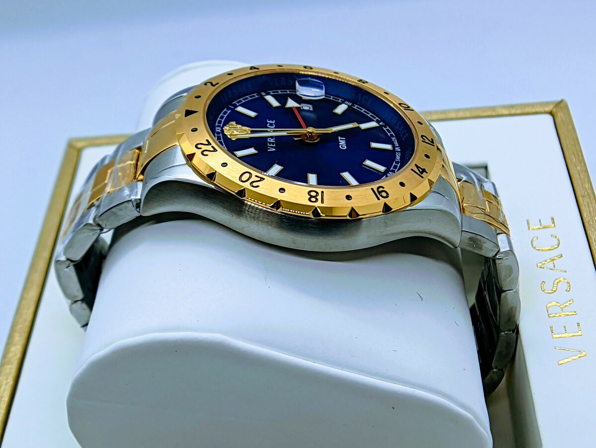  Shop Authentic Versace Hellenyium GMT Blue Dial Two Tone Steel Strap Watch for Men - V11060017 - Luxxuri