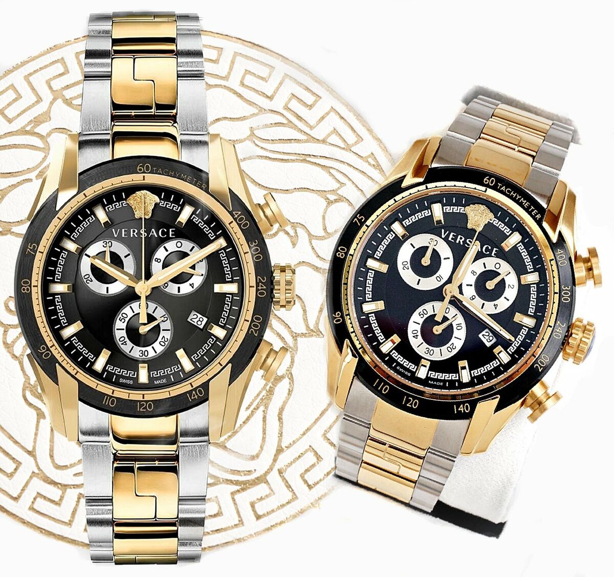  Shop Authentic Versace V-Ray Chronograph Black Dial Two Tone Steel Strap Watch For Men - VE2I00421 - Luxxuri