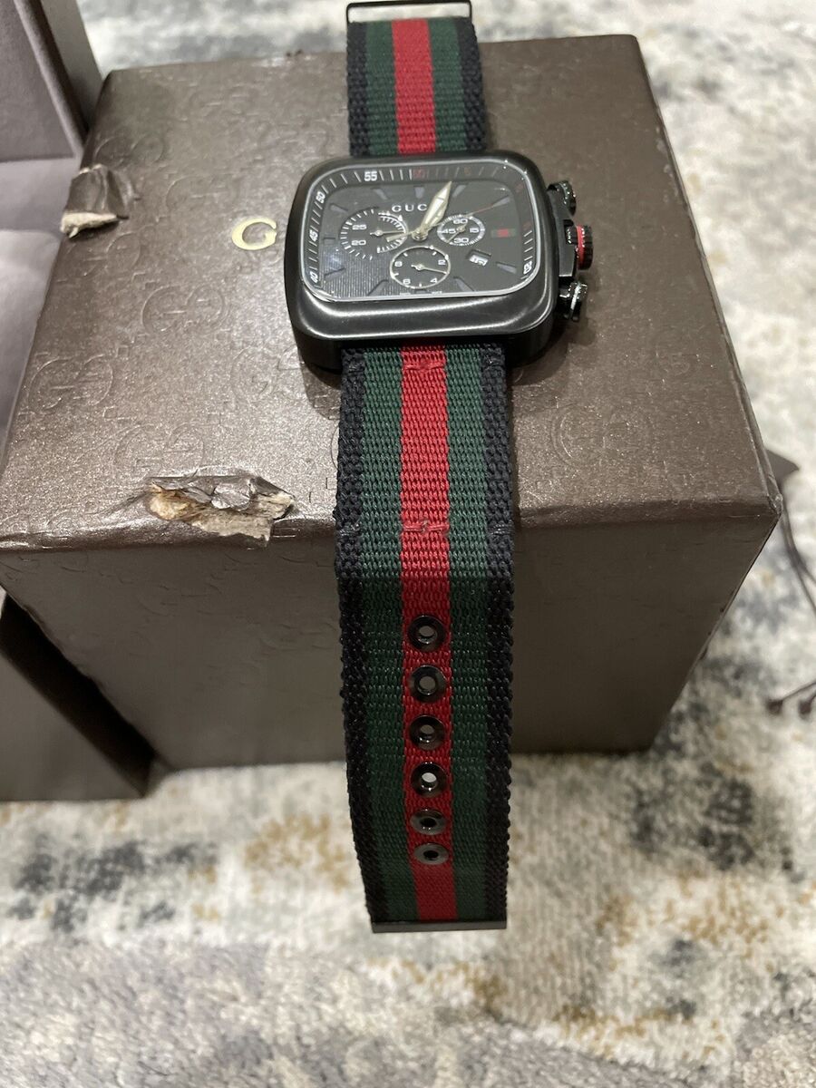  Shop Authentic Gucci Coupe Chronograph Quartz Black Two Tone NATO Strap Watch For Men - YA131202 - Luxxuri