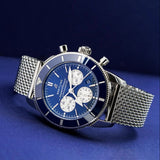  Shop Authentic Breitling Superocean Heritage B01 Chronograph 44 Blue Dial Silver Mesh Bracelet Watch for Men - AB0162161C1A1 - Luxxuri
