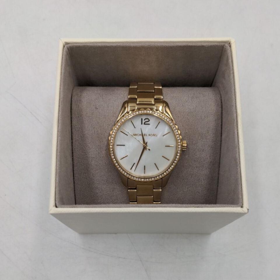  Shop Authentic Michael Kors Layton Three Hand Mother of Pearl White Dial Gold Steel Strap Watch For Women - MK6870 - Luxxuri