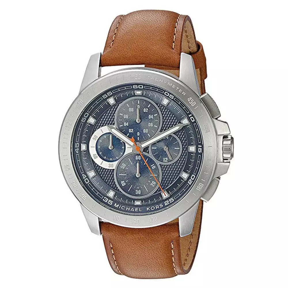  Shop Authentic Michael Kors Ryker Chronograph Analog Blue Dial Brown Leather Strap Watch For Men - MK8518 - Luxxuri