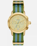 Tory Burch The Tory Chronograph White Dial Two Tone NATO Strap Watch for Women - TBW1037