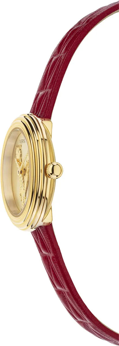  Shop Authentic Versace Virtus Mini Quartz Gold Dial Red Leather Strap Watch For Women - VET300521 - Luxxuri