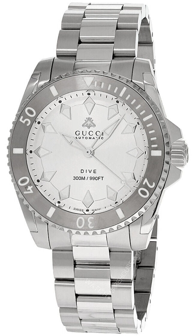  Shop Authentic Gucci Dive Automatic Silver Dial Silver Steel Strap Watch for Men - YA136354 - Luxxuri