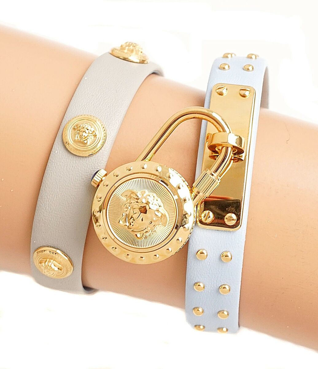  Shop Authentic Versace Medusa Lock Icon Quartz White Dial Blue Leather Strap Watch for Women - VEDW00419 - Luxxuri