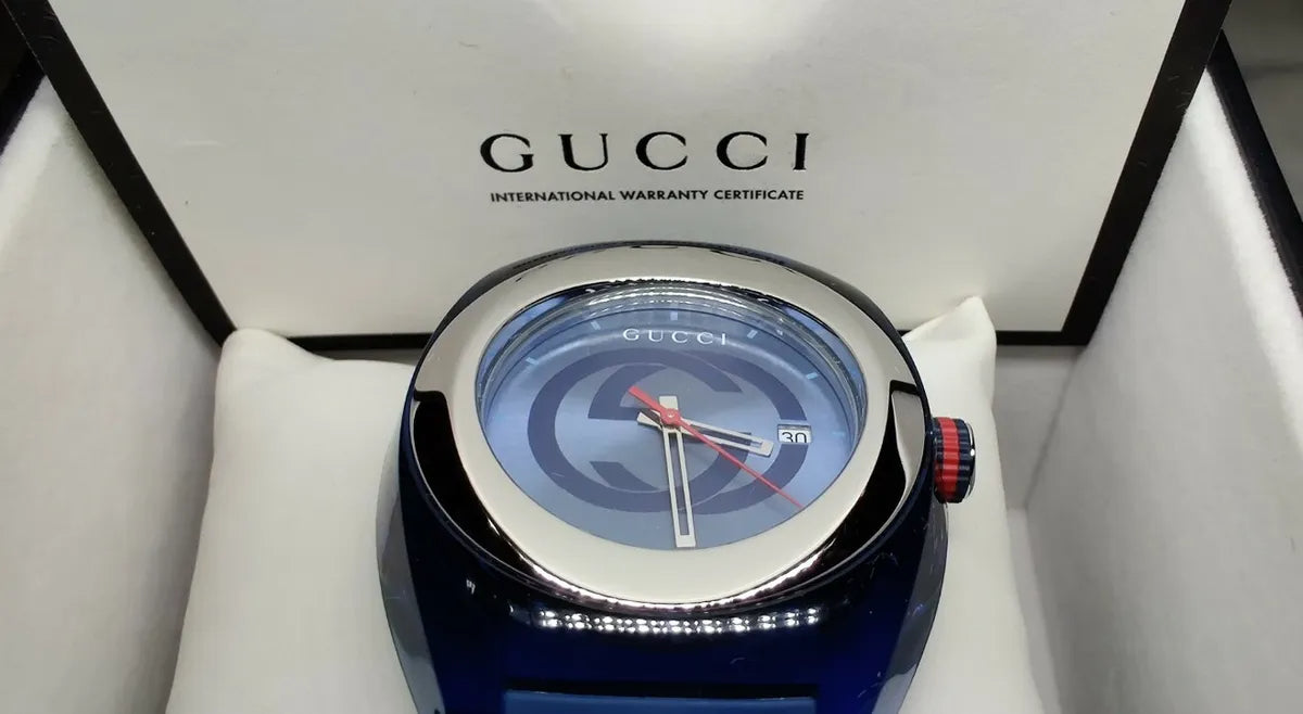  Shop Authentic Gucci Sync XXL Quartz Blue Dial Blue Rubber Strap Watch For Men - YA137104 - Luxxuri