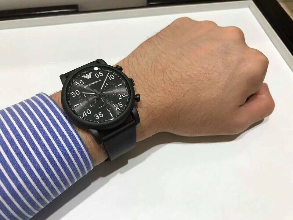  Shop Authentic Emporio Armani Luigi Chronograph Black Dial Black Leather Strap Watch For Men - AR11133 - Luxxuri