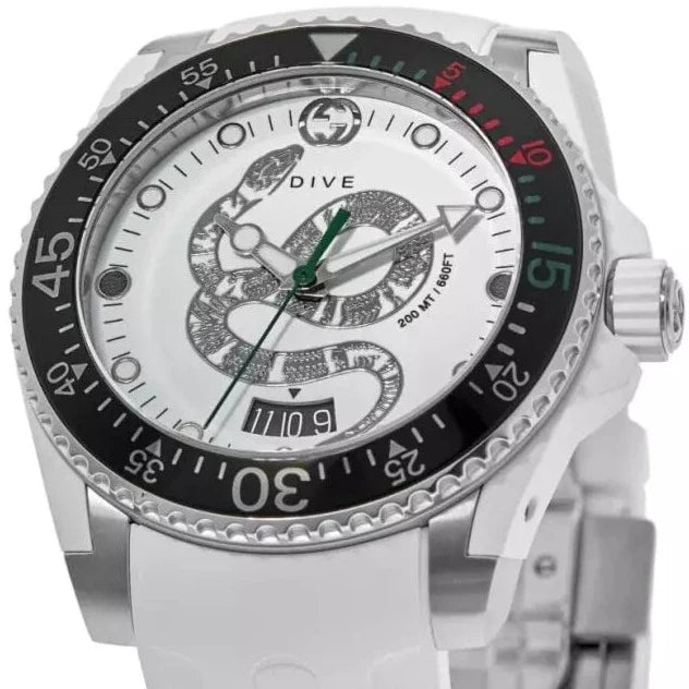  Shop Authentic Gucci Dive Quartz White Dial White Rubber Strap Watch For Men - YA136330 - Luxxuri