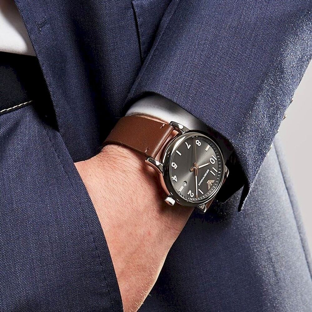  Shop Authentic Emporio Armani Luigi Quartz Grey Dial Brown Leather Strap Watch For Men - AR11175 - Luxxuri