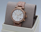  Shop Authentic Michael Kors Parker Chronograph White Dial Pink Leather Strap Watch For Women - MK6935 - Luxxuri