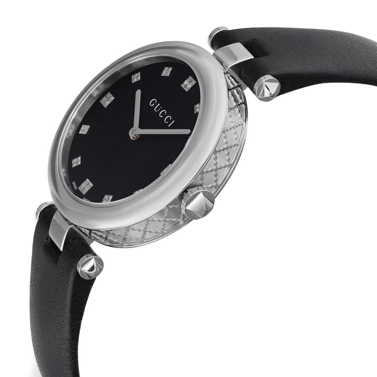  Shop Authentic Gucci Diamantissima Diamonds Black Dial Black Leather Strap Watch For Women - YA141403 - Luxxuri