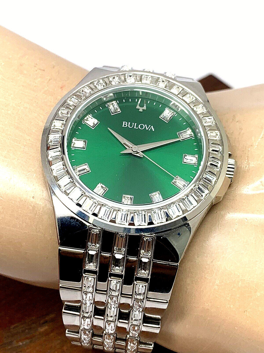  Shop Authentic Bulova Phantom Classic Baguette Green Dial Silver Steel Strap Watch for Men - 96A253 - Luxxuri