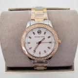  Shop Authentic Michael Kors Tibby Three Hand Crystals Silver Dial Two Tone Steel Strap Watch for Women - MK4576 - Luxxuri