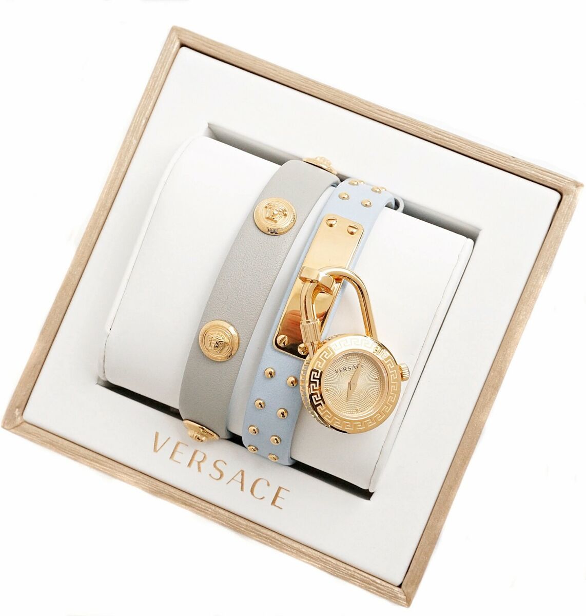 Shop Authentic Versace Medusa Lock Icon Quartz White Dial Blue Leather Strap Watch for Women - VEDW00419 - Luxxuri