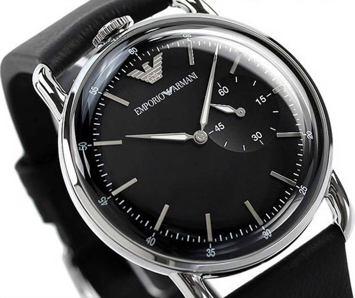 Emporio Armani Aviator Quartz Black Dial Black Leather Strap Watch For Men - AR11336