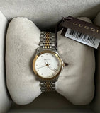  Shop Authentic Gucci G Timeless Diamonds Mother of Pearl Dial Two Tone Mesh Bracelet Watch for Women - YA126513 - Luxxuri