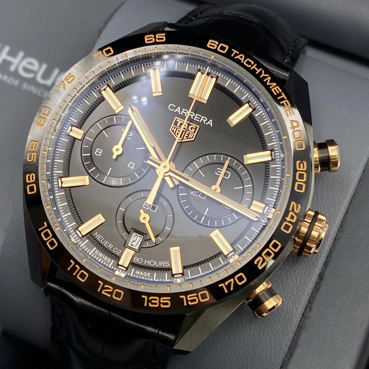  Shop Authentic Tag Heuer Carrera Chronograph Black Dial Black Leather Strap Watch for Men - CBN2A5A.FC6481 - Luxxuri