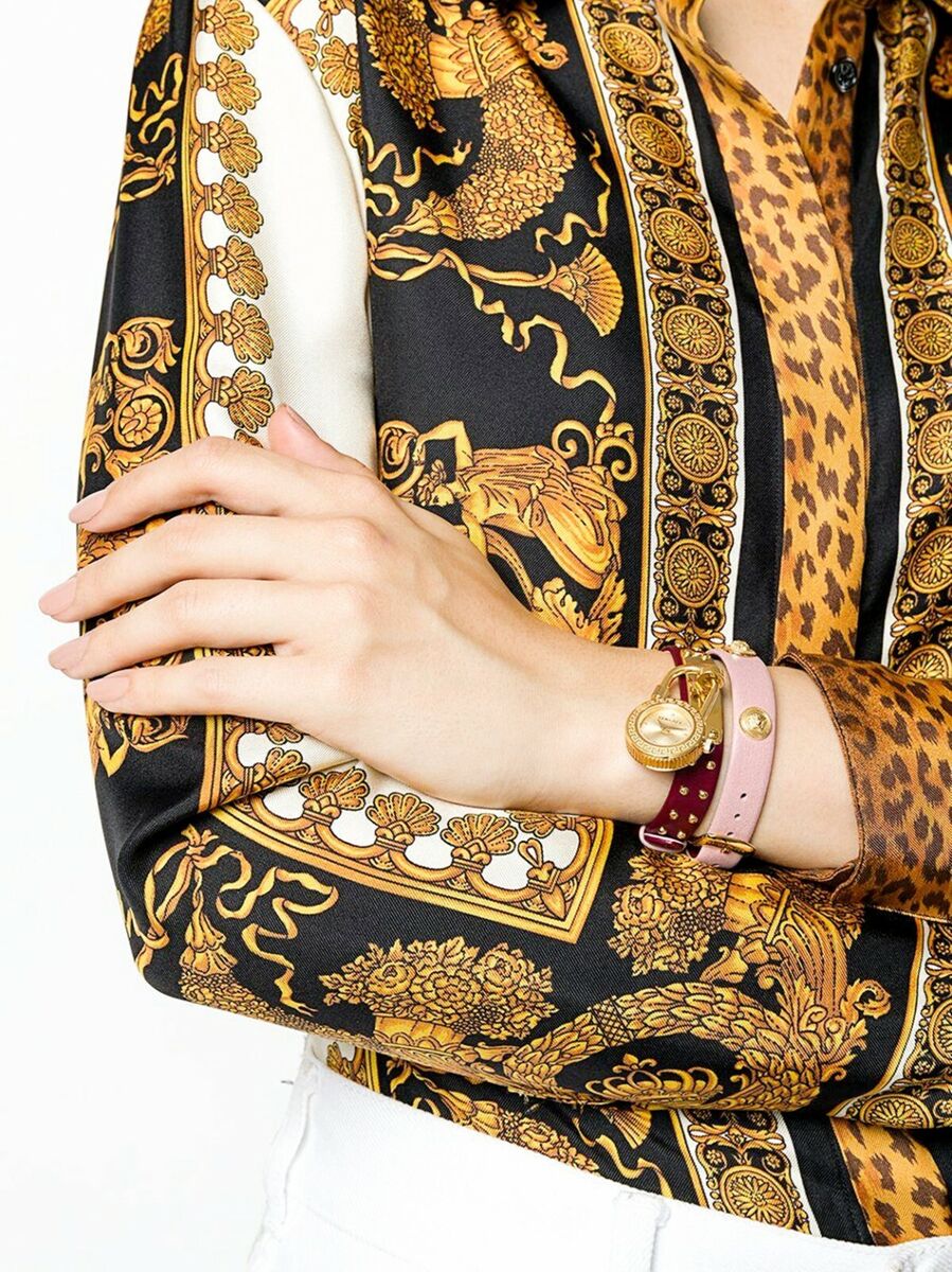  Shop Authentic Versace Medusa Lock Icon Gold Dial Red Leather Strap Watch for Women - VEDW00319 - Luxxuri