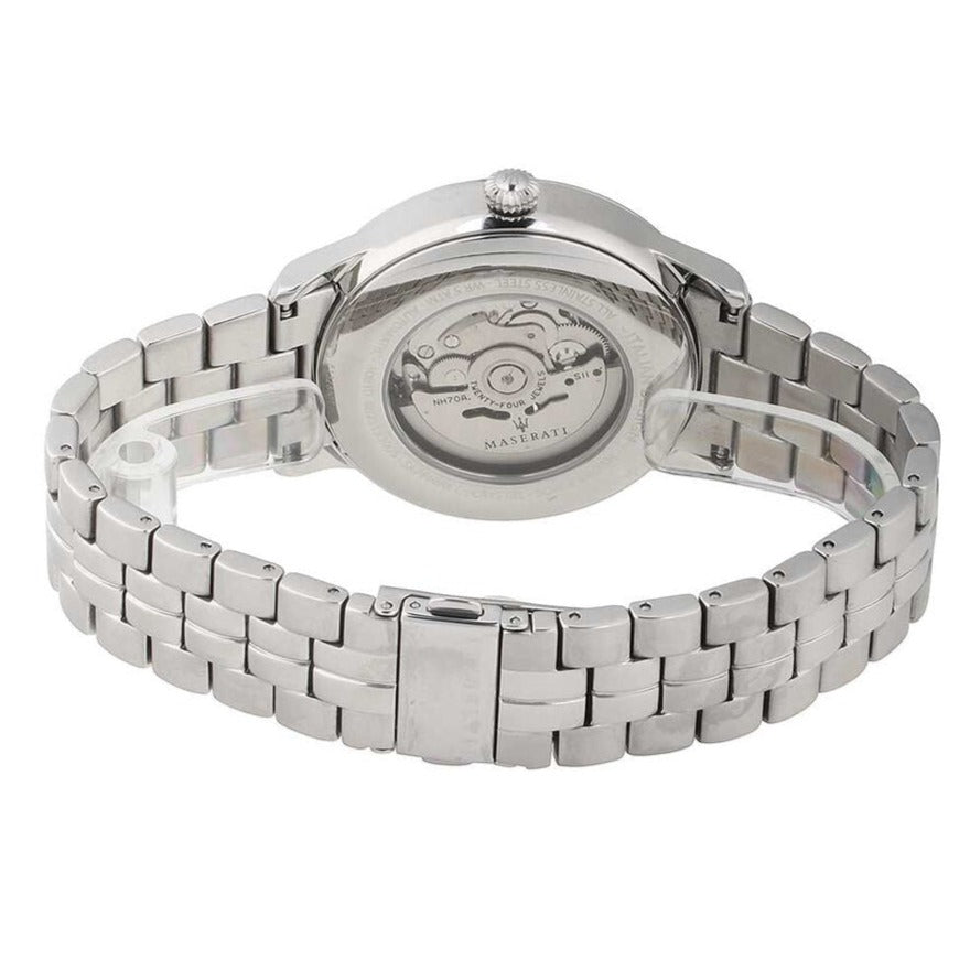  Shop Authentic Maserati Ricordo Automatic Skeleton Silver Dial Silver Steel Strap Watch For Men - R8823133005 - Luxxuri