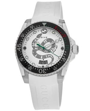  Shop Authentic Gucci Dive Quartz White Dial White Rubber Strap Watch For Men - YA136330 - Luxxuri