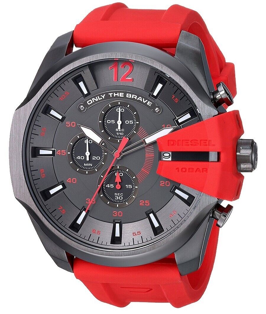  Shop Authentic Diesel Mega Chief Chronograph Black Dial Red Silicone Strap Watch For Men - DZ4427 - Luxxuri