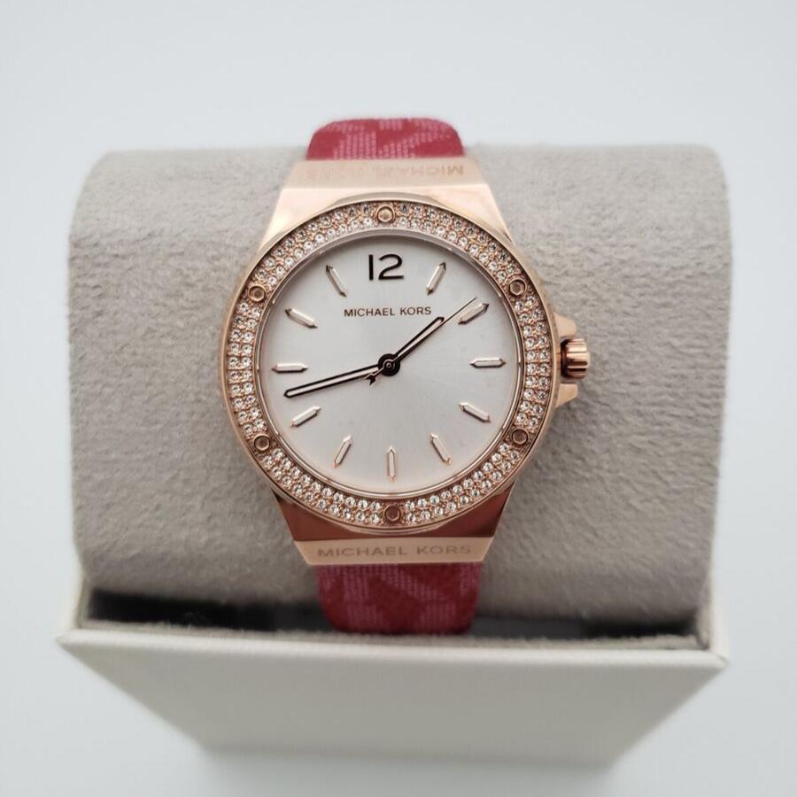  Shop Authentic Michael Kors Lennox Three Hand Silver Dial Red Leather Strap Watch For Women - MK7308 - Luxxuri