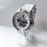  Shop Authentic Michael Kors Brecken Chronograph Silver Dial White Leather Strap Watch For Men - MK8949 - Luxxuri