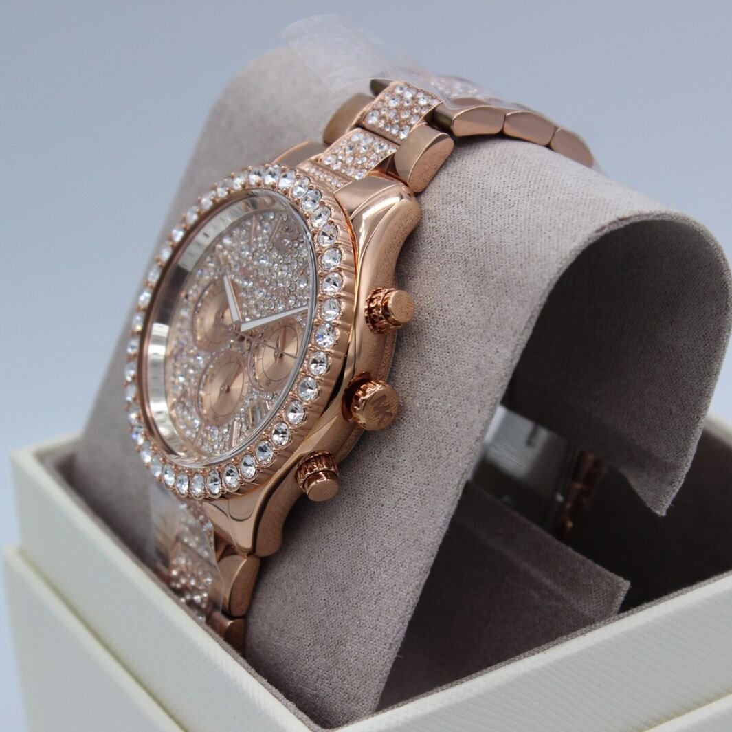  Shop Authentic Michael Kors Layton Chronograph Rose Gold Dial Rose Gold Steel Strap Watch For Women - MK7285 - Luxxuri