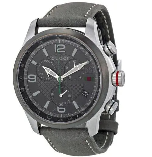  Shop Authentic Gucci G Timeless Chronograph Grey Dial Grey Leather Strap Watch For Men - YA126242 - Luxxuri