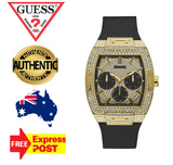  Shop Authentic Guess Phoenix Multifunction Crystals Gold Dial Black Silicone Strap Watch For Men - GW0048G2 - Luxxuri