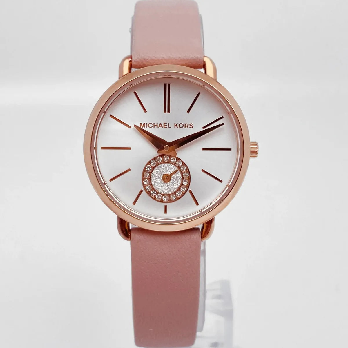 Shop Authentic Michael Kors Petite Portia Silver Dial Pink Rubber Strap Watch For Women - MK2735 - Luxxuri