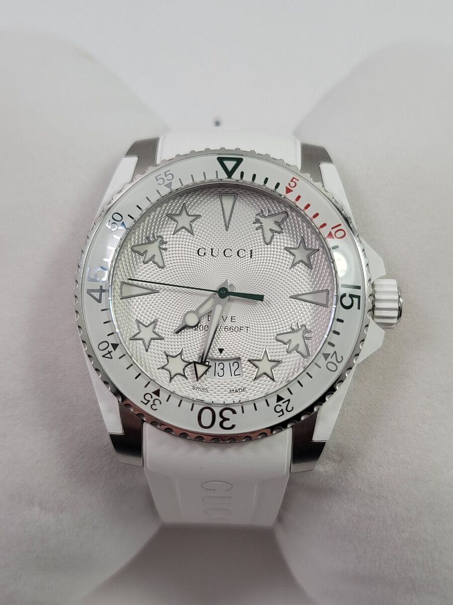  Shop Authentic Gucci Dive Quartz White Dial White Rubber Strap Watch For Men - YA136337 - Luxxuri