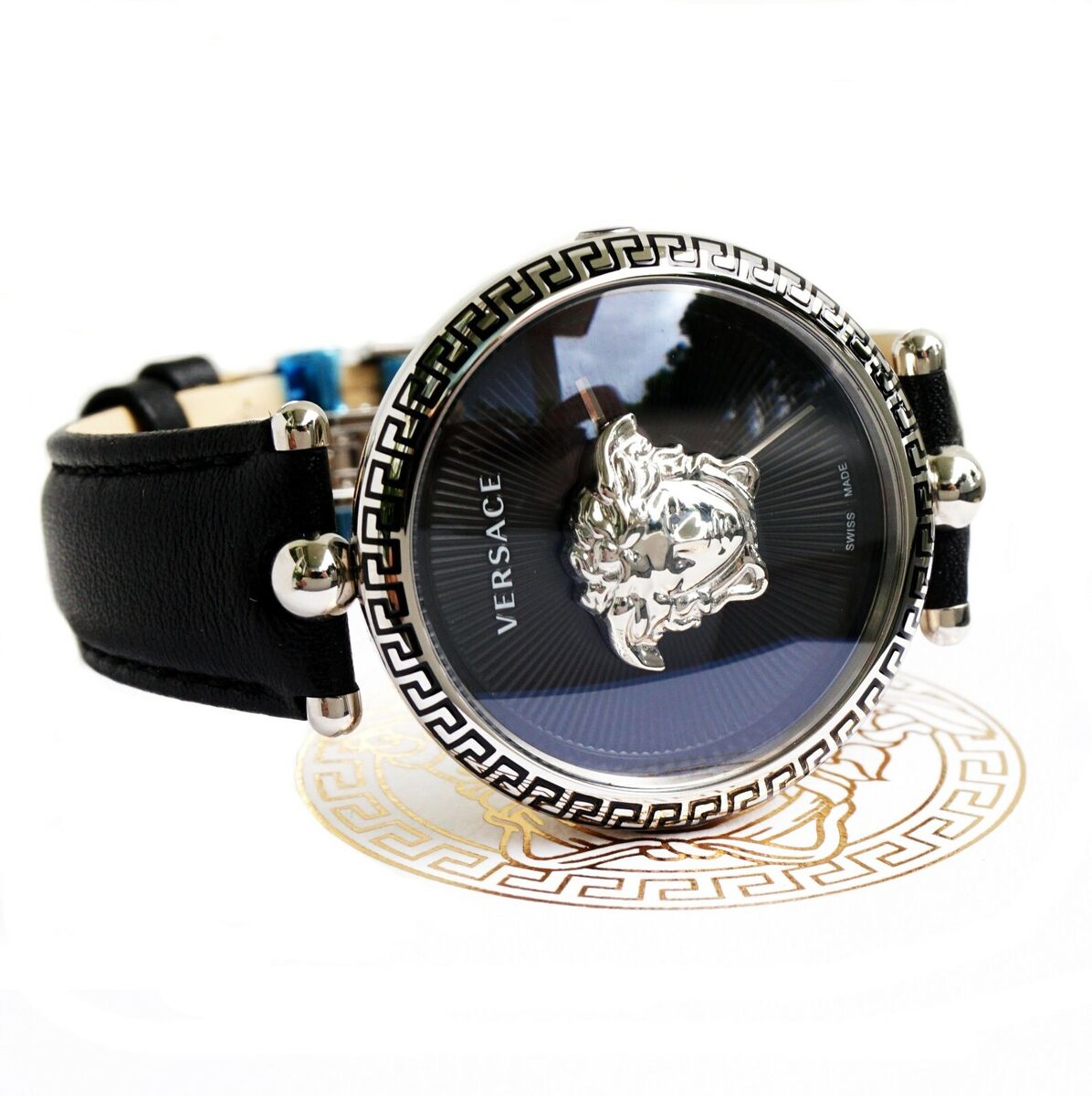 Versace Palazzo Empire Black Dial Black Leather Strap Watch for Women - VCO060017