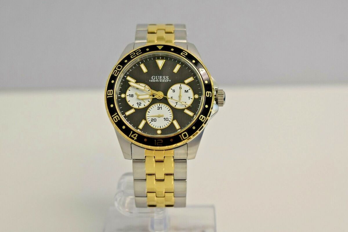  Shop Authentic Guess Odyssey Black Dial Two Tone Steel Strap Watch For Men - W1107G6 - Luxxuri