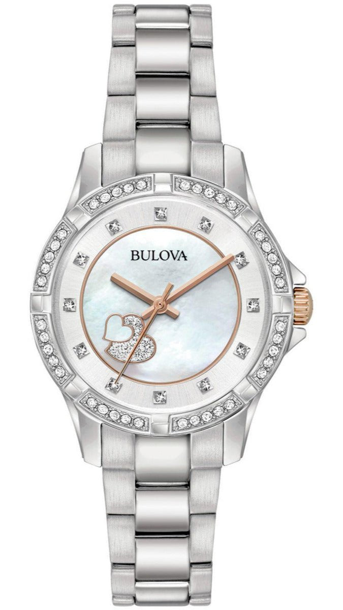  Shop Authentic Bulova Crystal Collection Mother of Pearl Dial Silver Steel Strap Watch for Women - 98L232 - Luxxuri